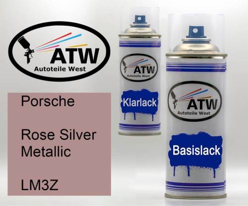 Porsche, Rose Silver Metallic, LM3Z: 400ml Sprühdose + 400ml Klarlack - Set, von ATW Autoteile West.
